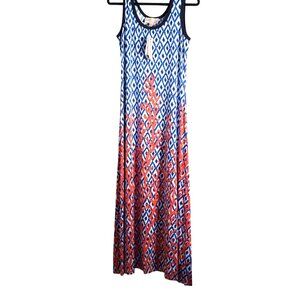 Philosophy Blue & Red Geometric Coral Maxi Dress Size M